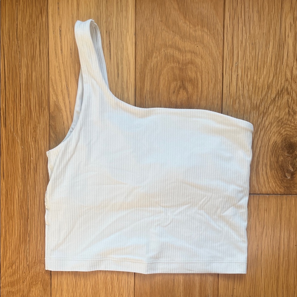 Lululemon Athletica White Ribbed One-Shoulder Tank Top